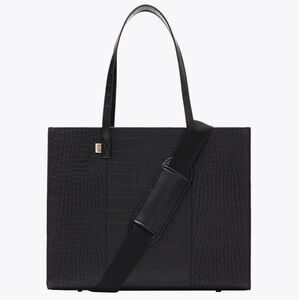 BEIS Black Crocodile-Embossed Tote Bag